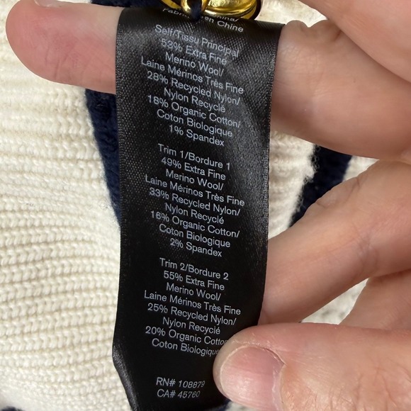 Rag & Bone Striped Cardigan Women Small Ivory Navy Blue Merino Wool Gold Button - Picture 7 of 11